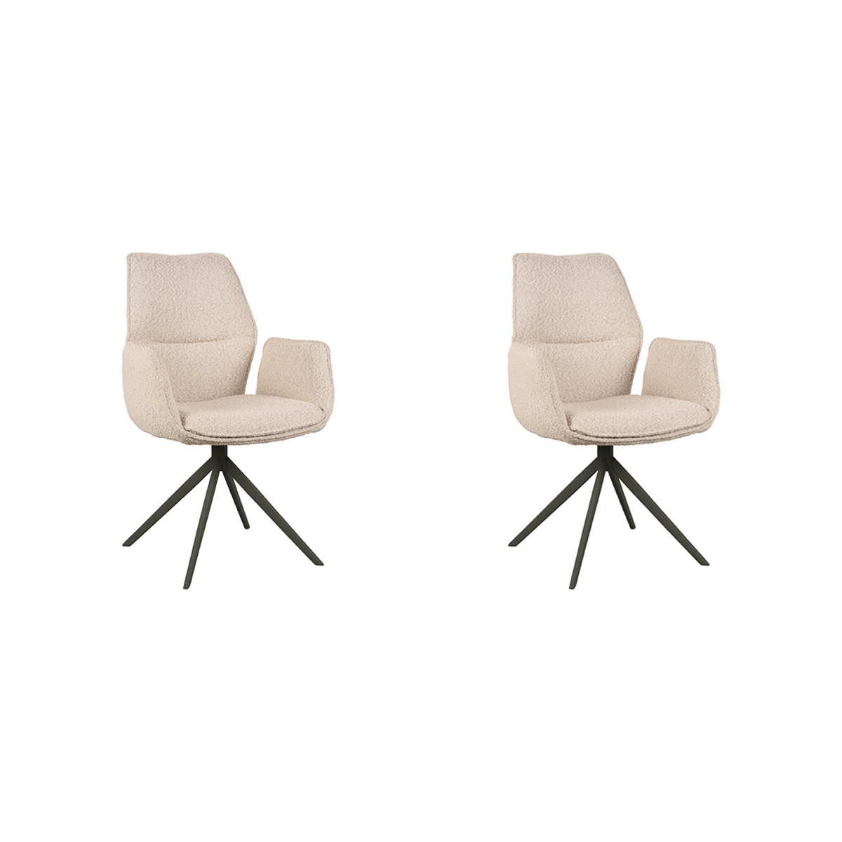 LABEL51 Eetkamerstoel Mellow - Naturel - Boucle - Zwart Onderstel - set van 2