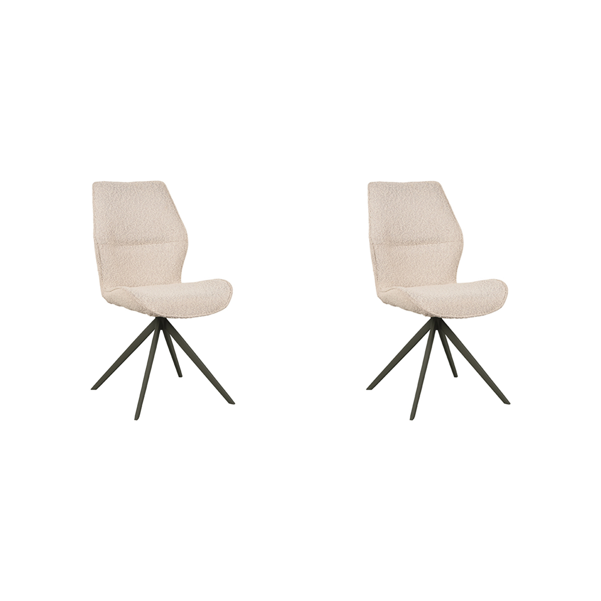 LABEL51 Eetkamerstoel Comfy - Naturel - Boucle - Zwart Onderstel - set van 2