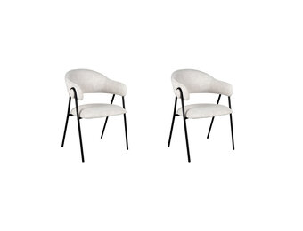LABEL51 Eetkamerstoel Lowen - 58x60x84 cm - Ecru - Boucle - set van 2