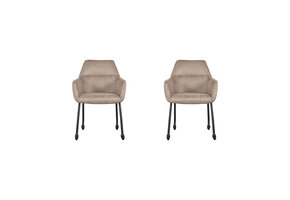LABEL51 Eetkamerstoel Lenny - Taupe - Micro Suede - set van 2