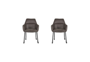 LABEL51 Eetkamerstoel Lenny - Antraciet - Micro Suede - set van 2