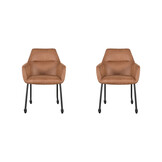 LABEL51 Eetkamerstoel Lenny - Cognac - Micro Suede - set van 2