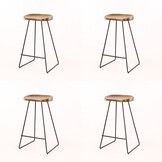 Hoyz - Barstoel Houten Zitting - 4 Stuks - Bruin