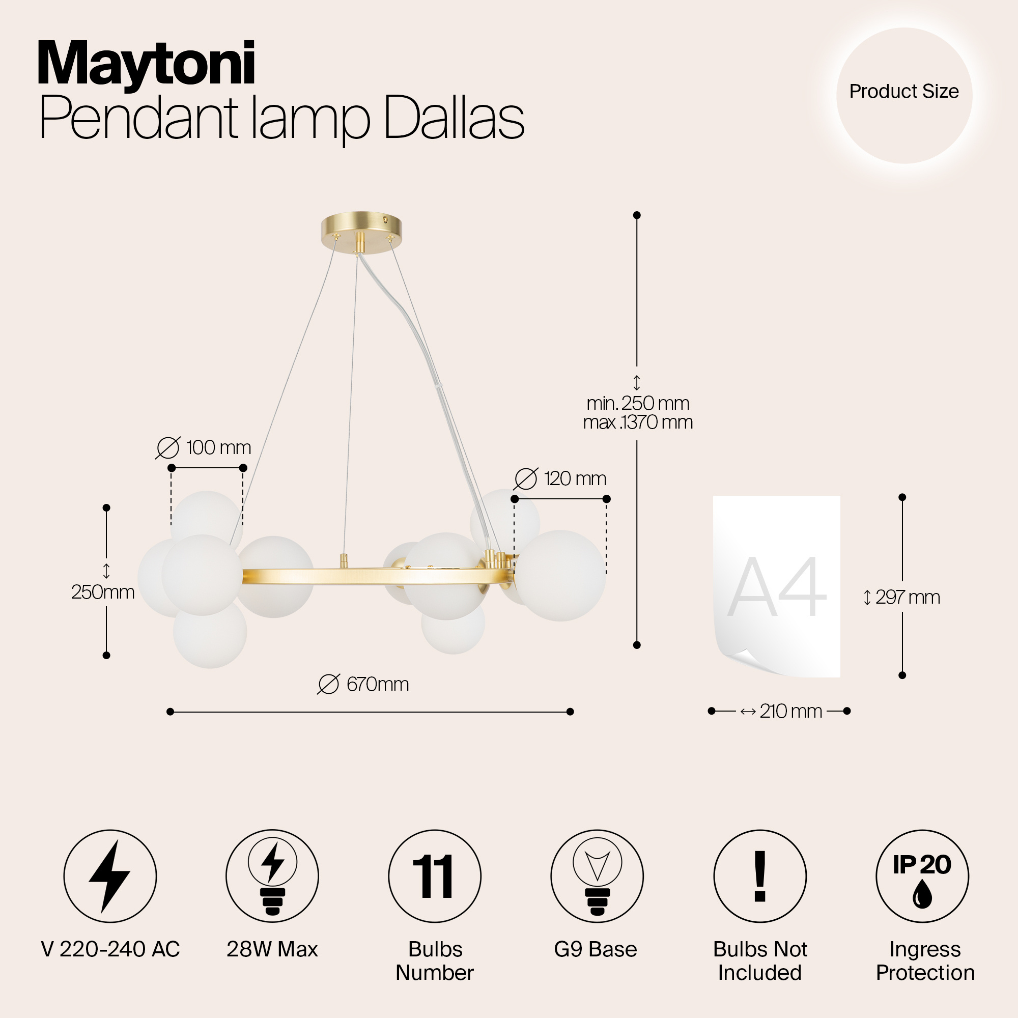 Maytoni - Hanglamp Dallas - Goud - Ø67