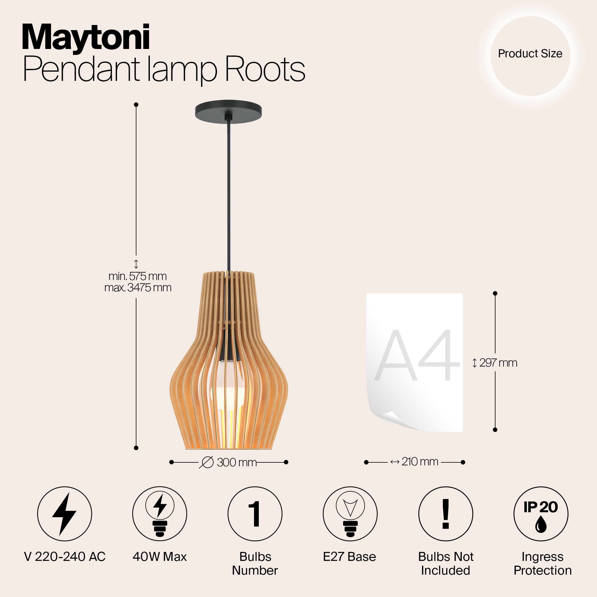 Maytoni - Hanglamp Roots - Zwart - Ø30