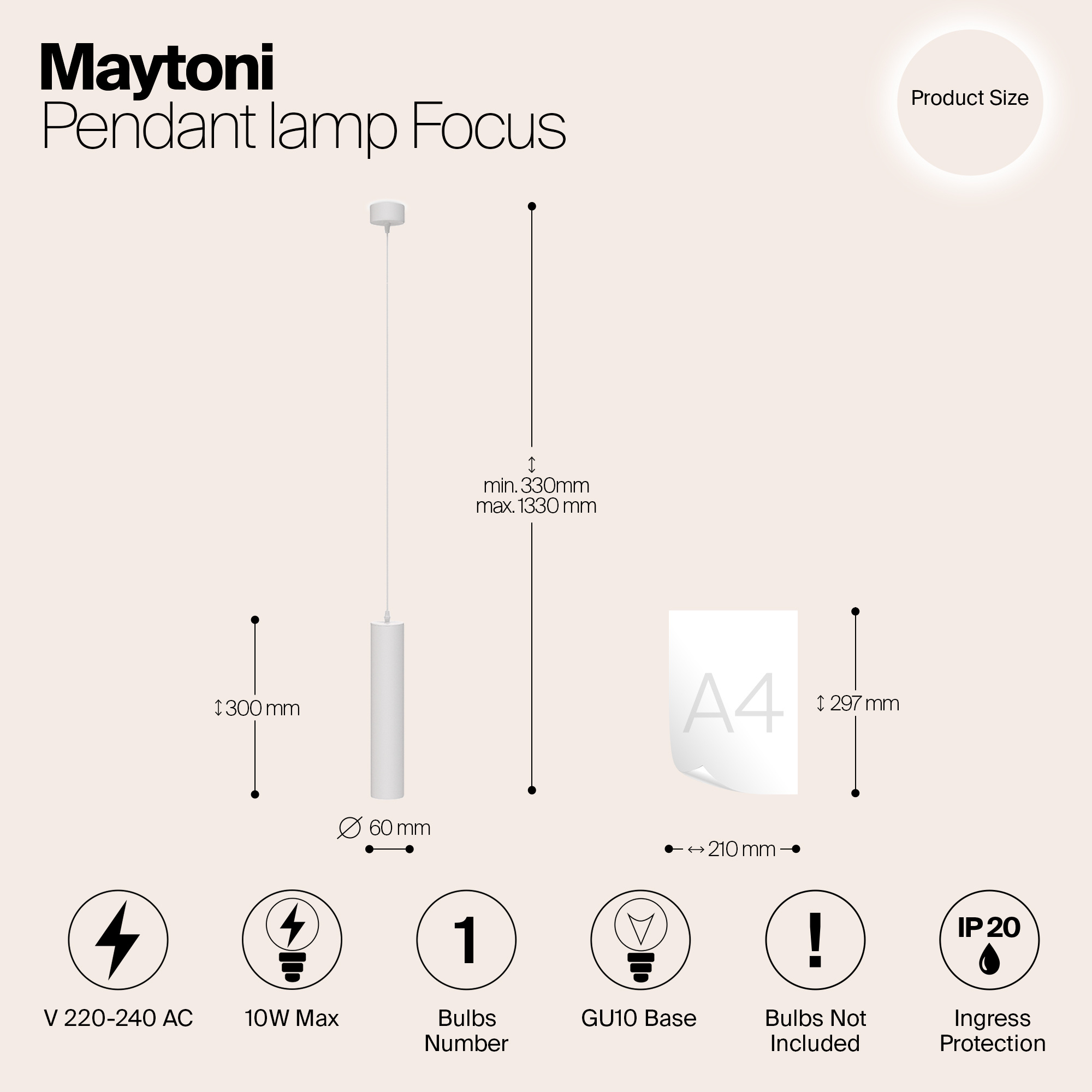 Maytoni Technical - Hanglamp Focus - Wit - Ø6