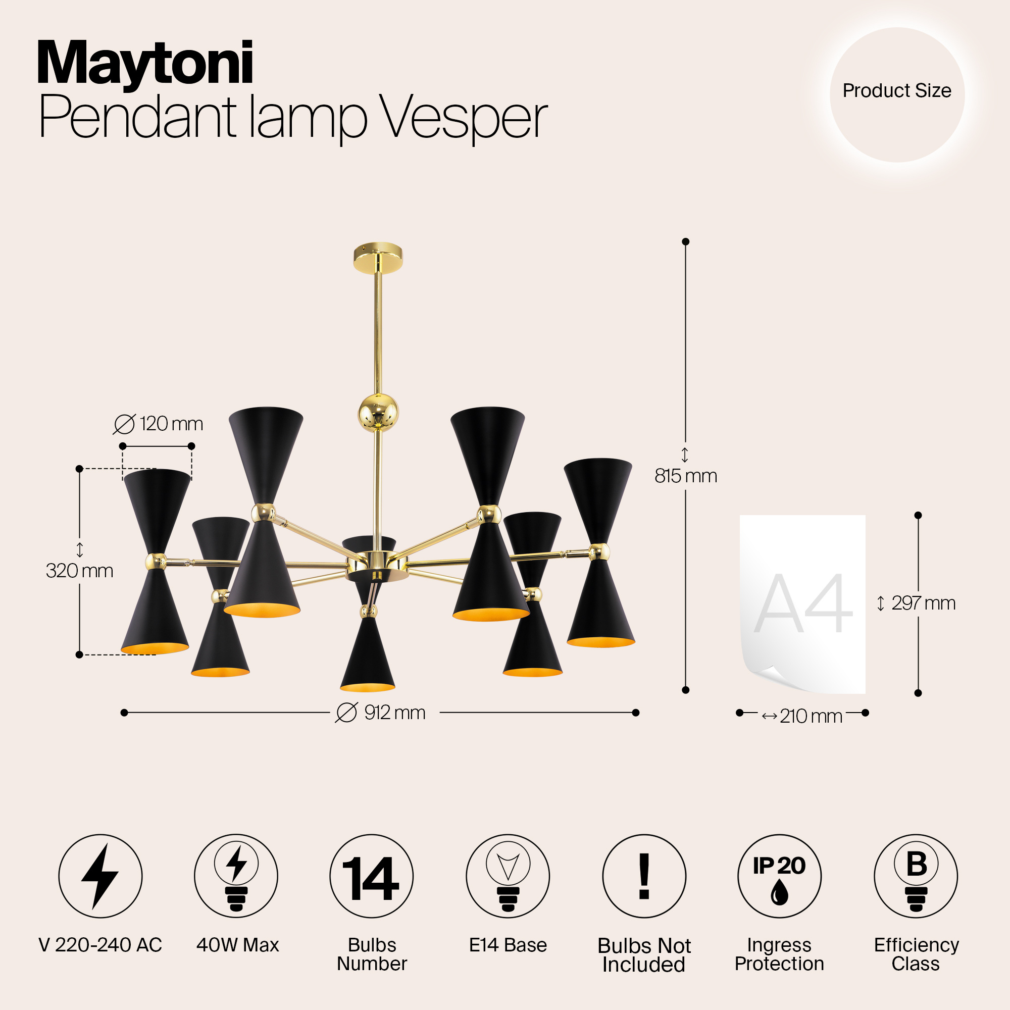 Maytoni - Hanglamp Vesper - Goud - Ø91