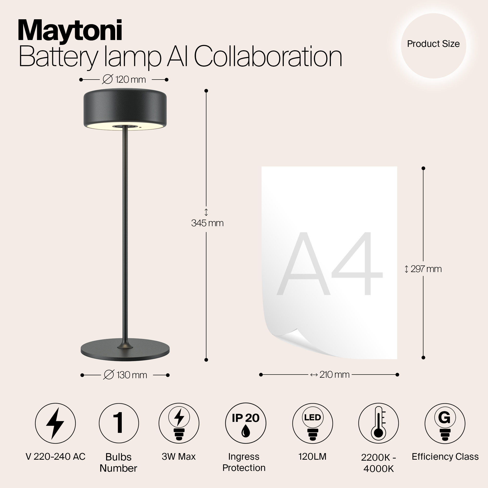 Maytoni - Batterijlamp AI Collaboration - Zwart - Ø12