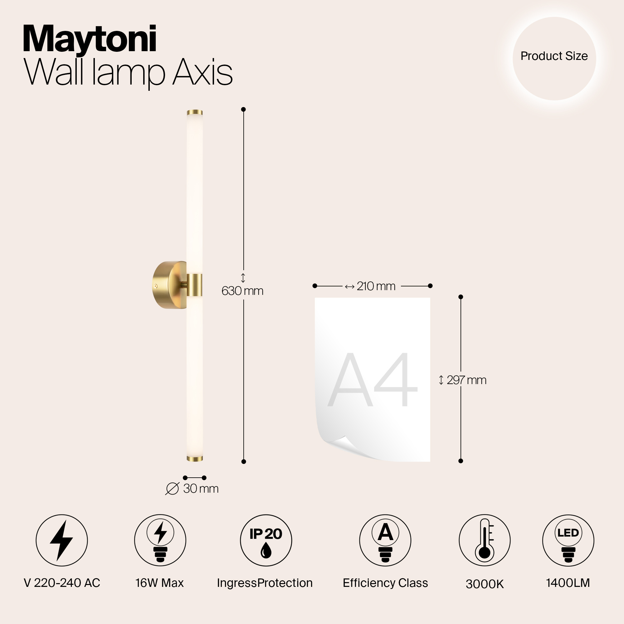 Maytoni - Wandlamp Axis - Goud - Ø3