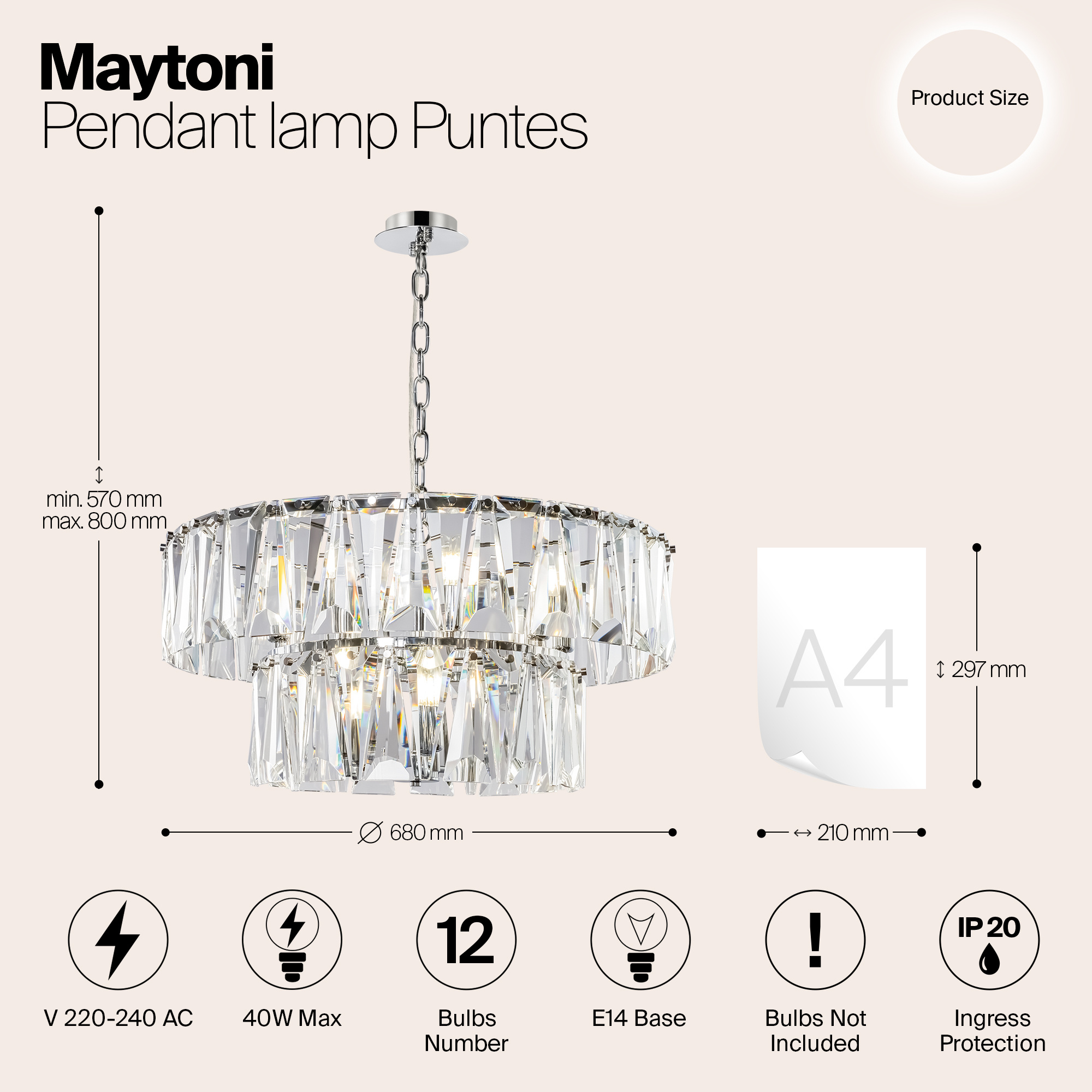 Maytoni - Hanglamp Puntes - Chroom - Ø68
