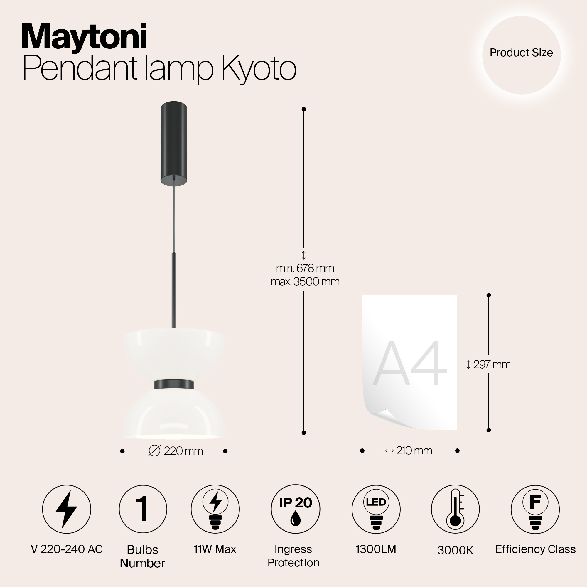 Maytoni - Hanglamp Kyoto - Zwart - Ø22