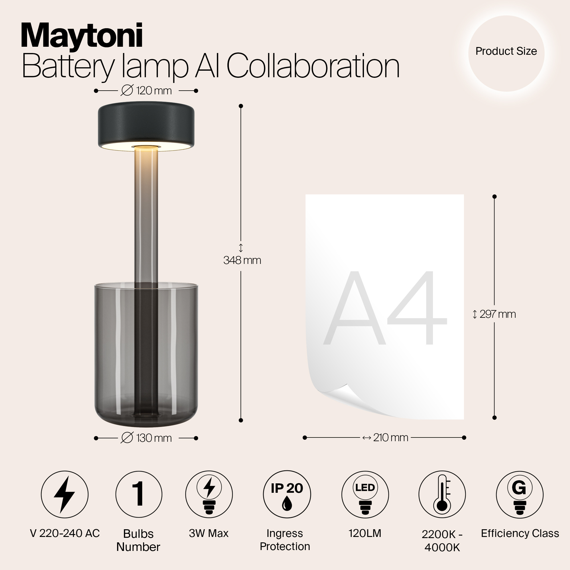 Maytoni - Batterijlamp AI Collaboration - Grijs - Ø12