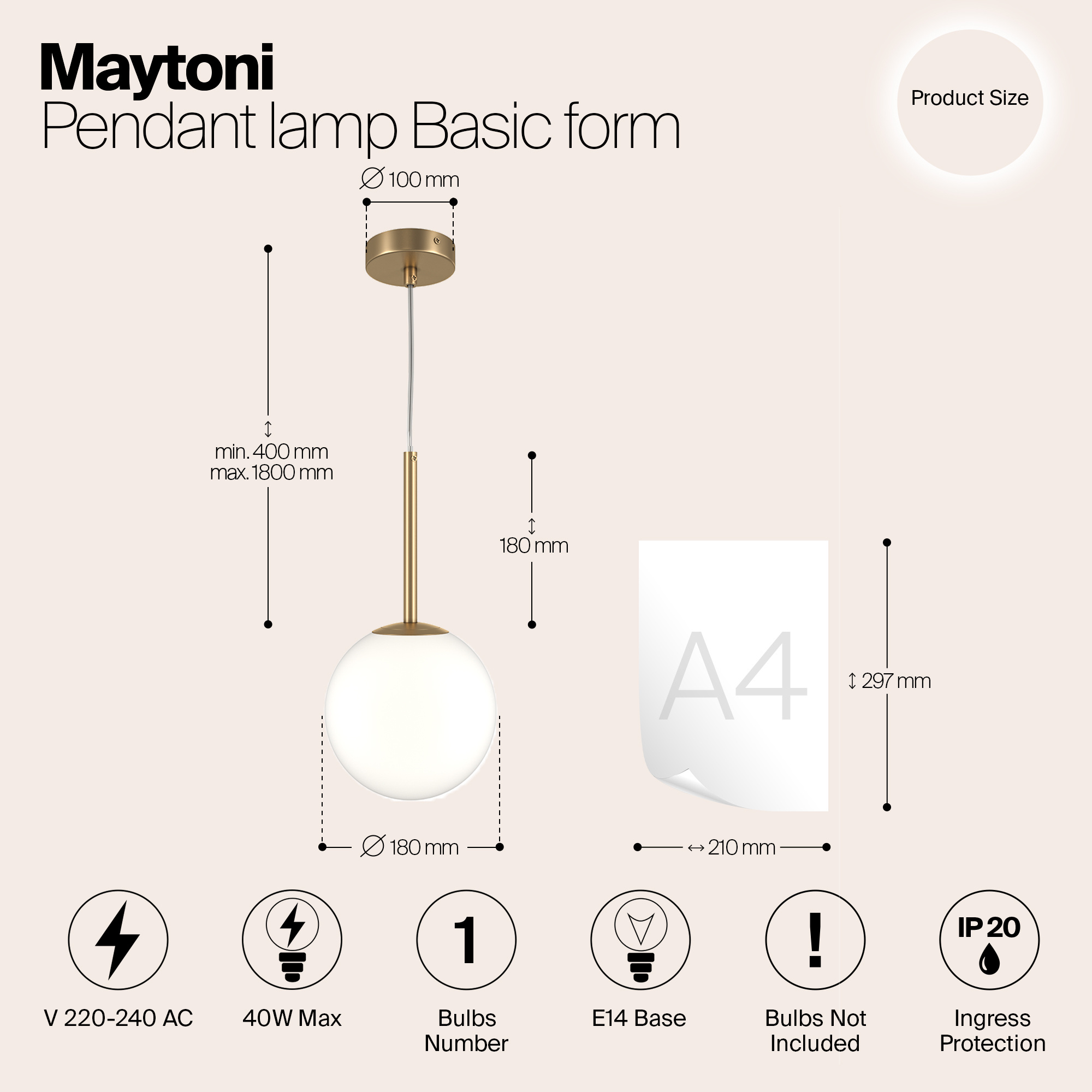 Maytoni - Hanglamp Basic form - Goud - Ø18