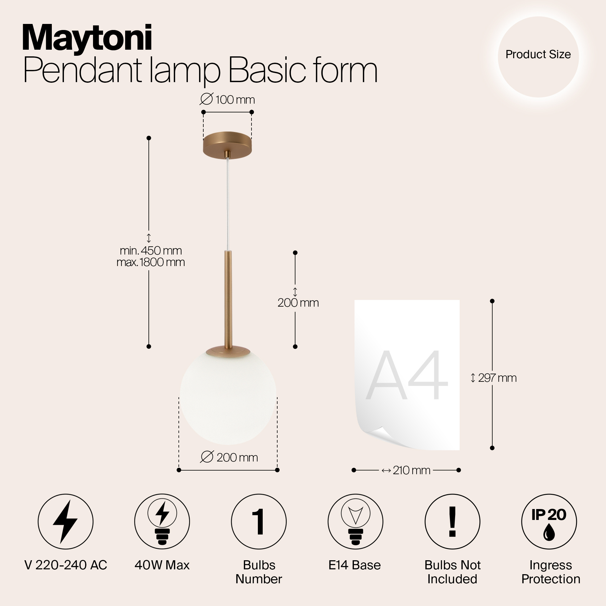 Maytoni - Hanglamp Basic form - Goud - Ø20