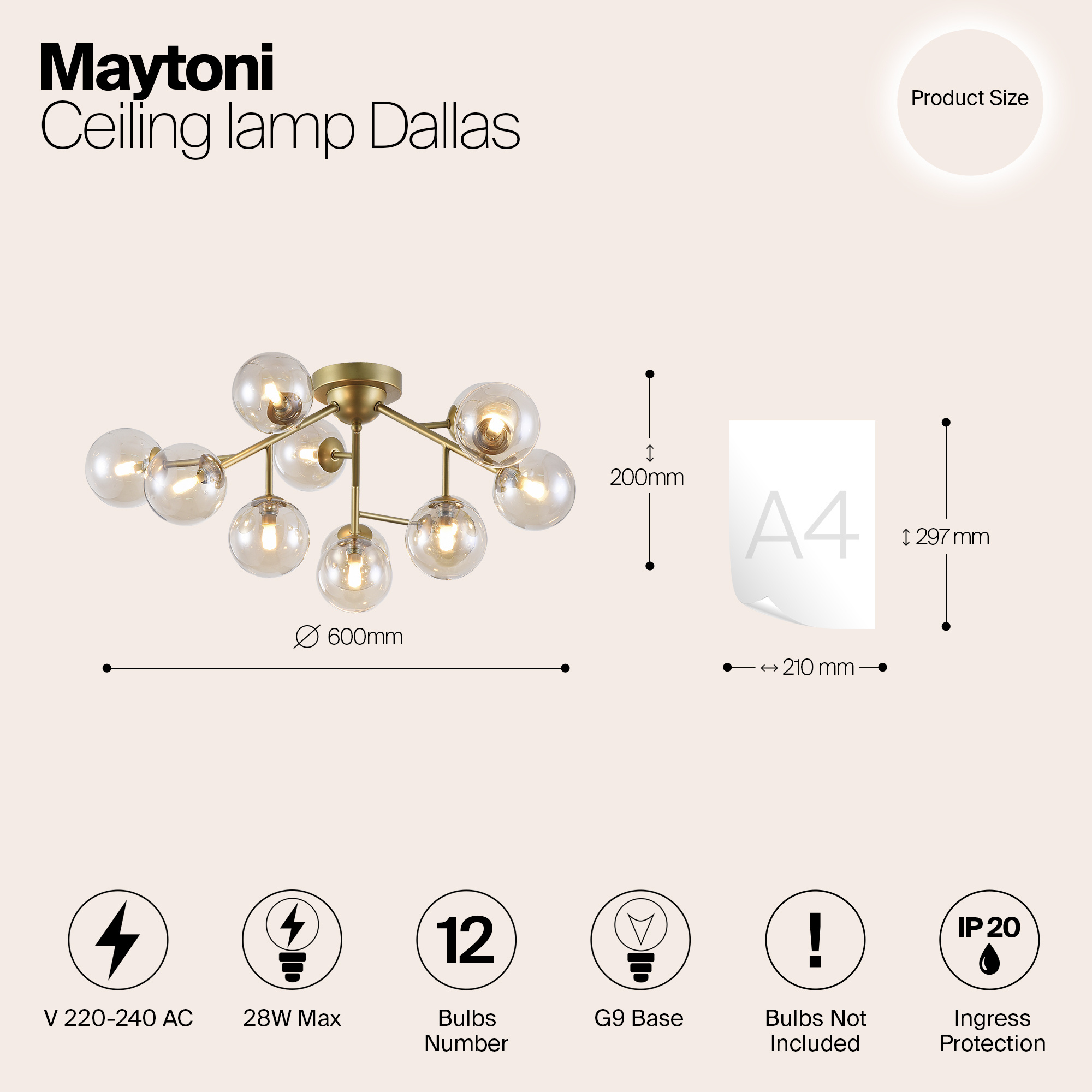 Maytoni - Plafondlamp Dallas - Goud - Ø60