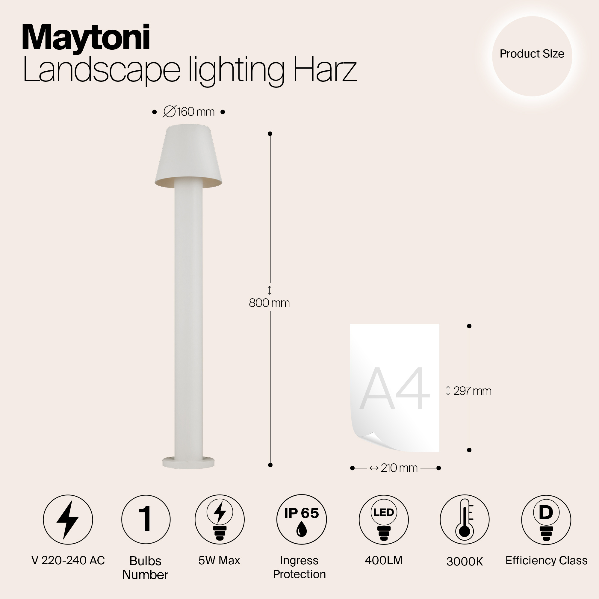 Maytoni Outdoor - Landschapsverlichting Harz - Wit - Ø16