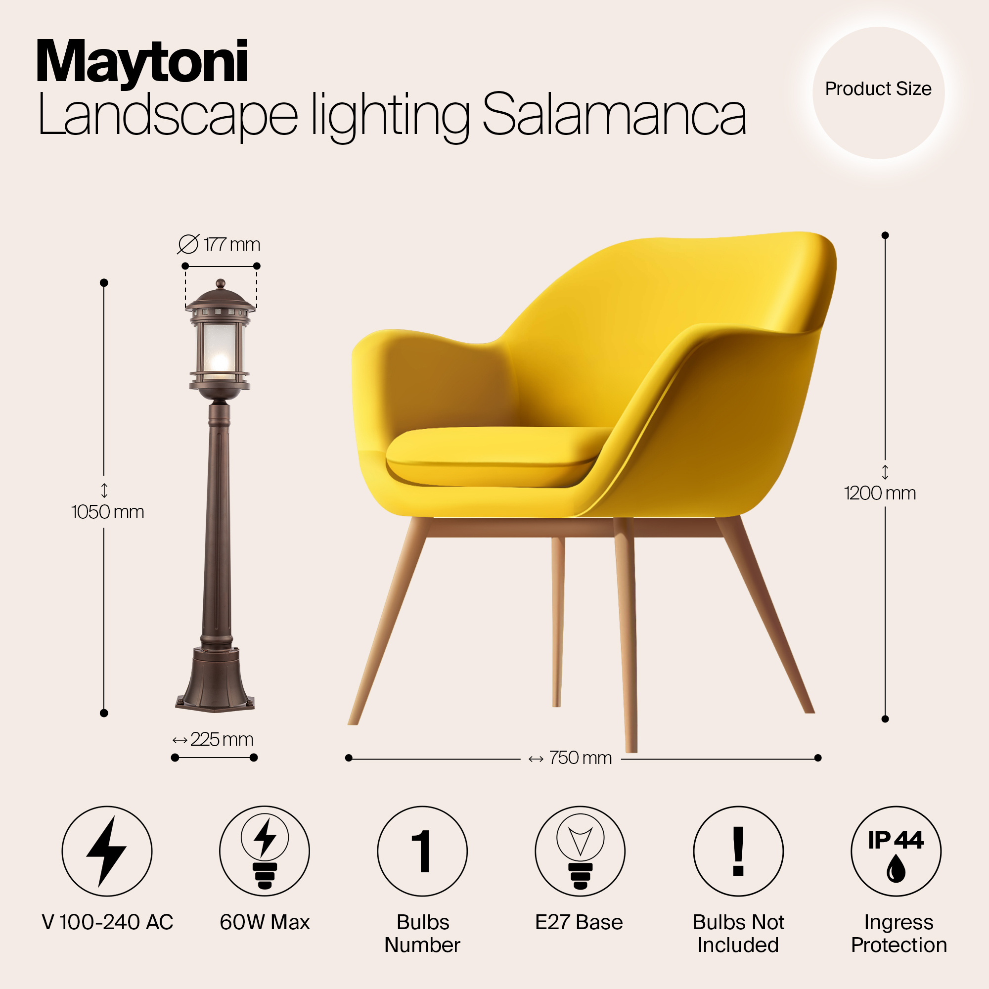 Maytoni Outdoor - Landschapsverlichting Salamanca - <br />
Bruin - Ø17,7