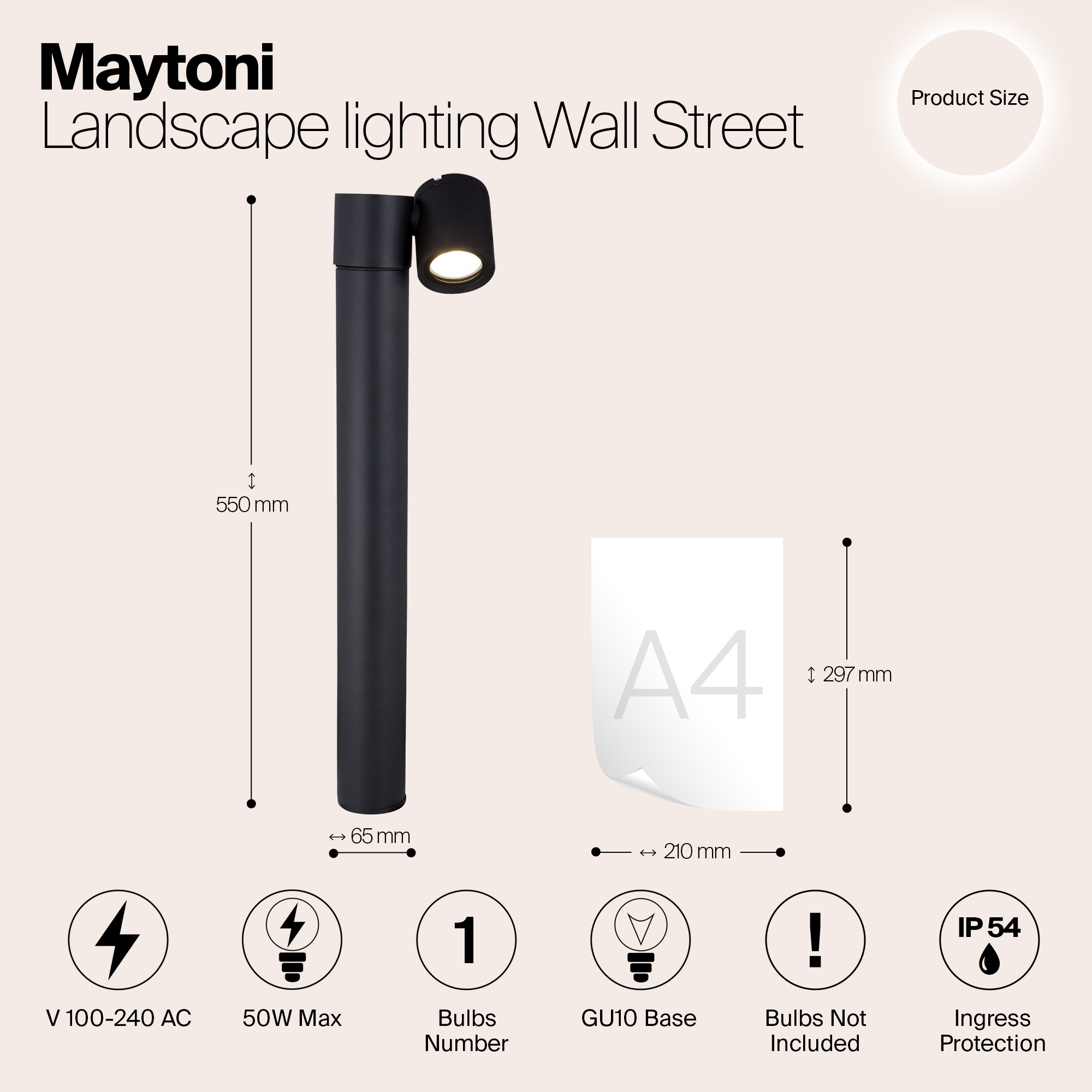 Maytoni Outdoor - Landschapsverlichting Wall Street - Zwart