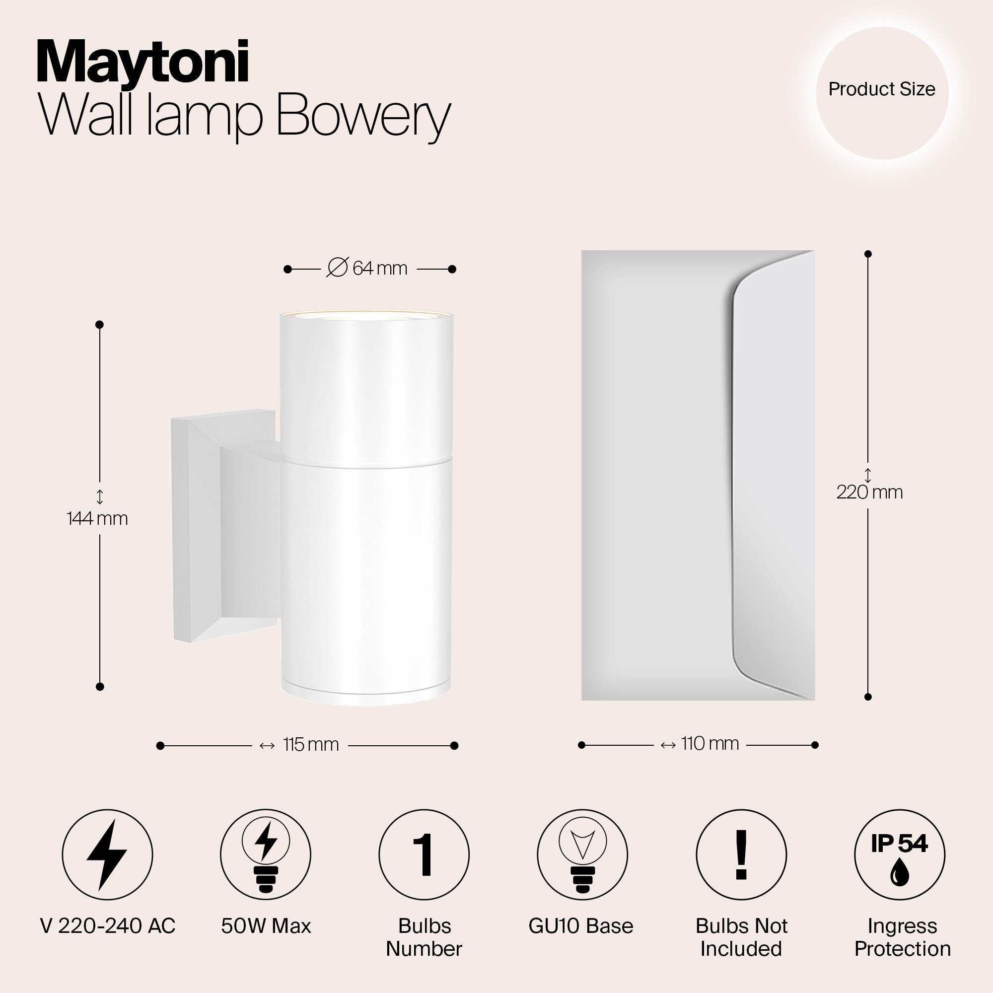 Maytoni Outdoor - Wandlamp Bowery - Wit - Ø6,4