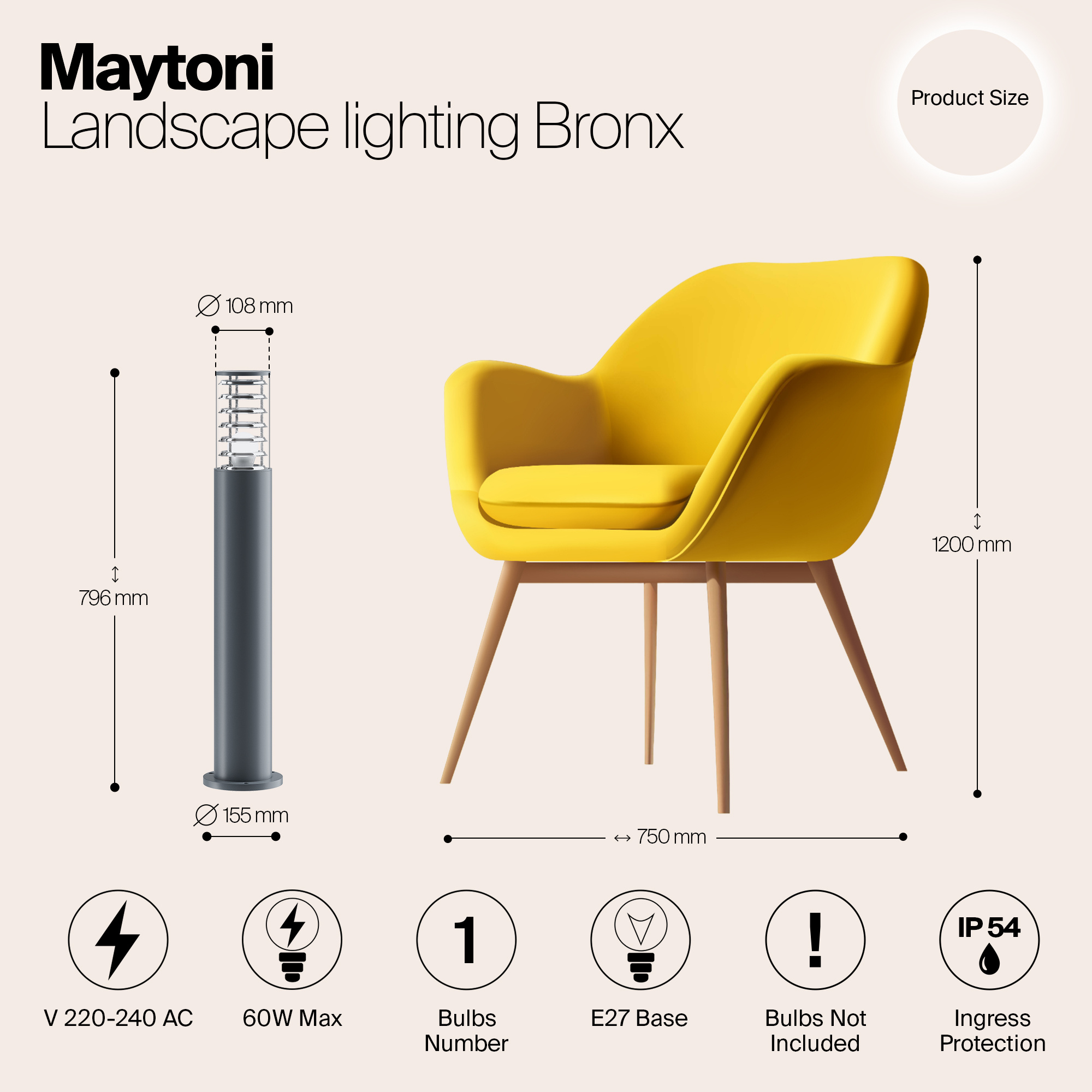 Maytoni Outdoor - Landschapsverlichting Bronx - Grijs - Ø15,5