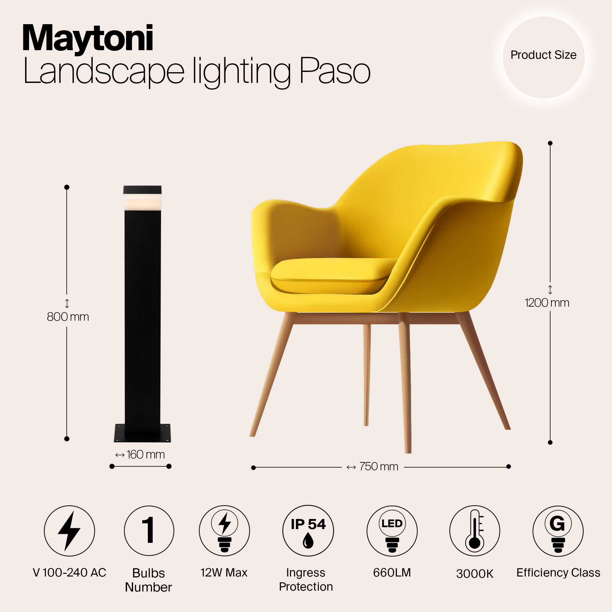 Maytoni Outdoor - Landschapsverlichting Paso - Zwart