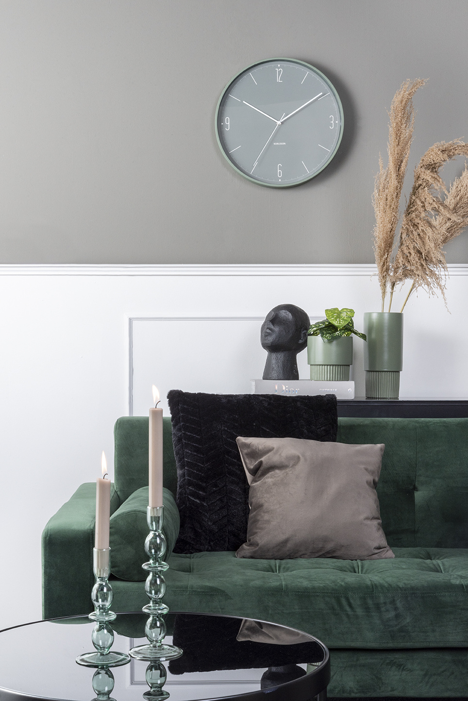 Karlsson - Wall Clock Numbers & Lines - Groen
