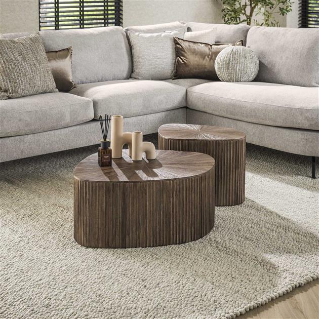 Hoyz Collection - Salontafel XL Driehoek Maya Teak - Teak Rust Brown - Set van 2