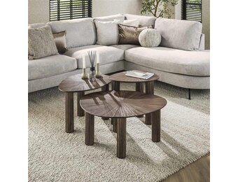 Hoyz Collection - Bijzettafel Driehoek Maya Teak - Teak Rust Brown - Set van 3