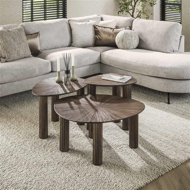 Hoyz Collection - Bijzettafel Driehoek Maya Teak - Teak Rust Brown - Set van 3