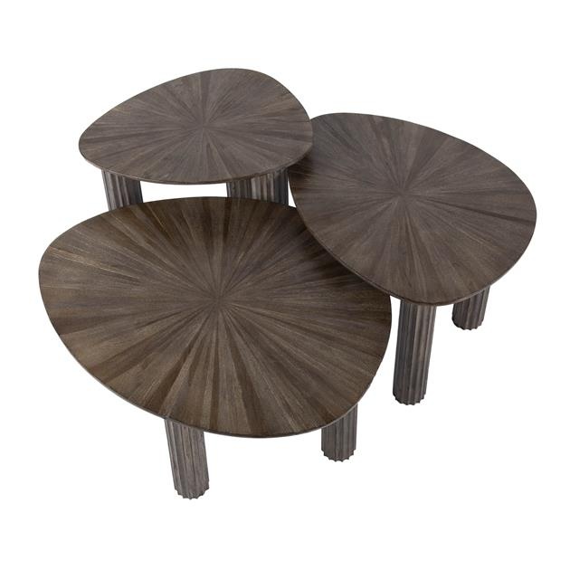 Hoyz Collection - Bijzettafel Driehoek Maya Teak - Teak Rust Brown - Set van 3