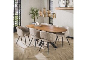 Hoyz Collection - Eetkamertafel 180cm Cliff Ovale Buis - Massief Mango Zandkleur