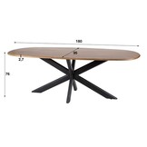 Hoyz Collection - Eetkamertafel 180cm Cliff Ovale Buis - Massief Mango Zandkleur