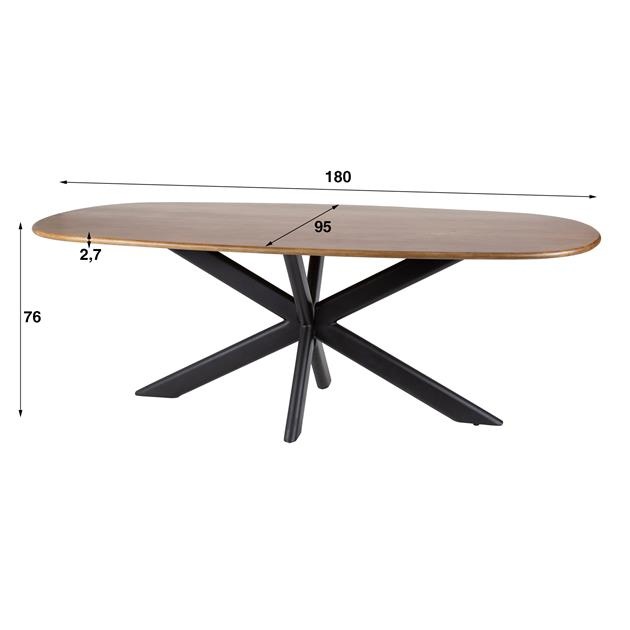 Hoyz Collection - Eetkamertafel 180cm Cliff Ovale Buis - Massief Mango Zandkleur