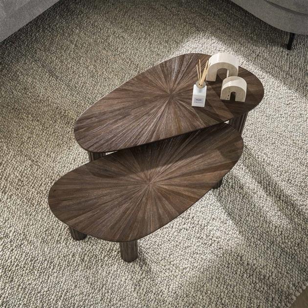 Hoyz Collection - Salontafel Hoekvormig Maya Teak - Teak Rust Brown - Set van 2