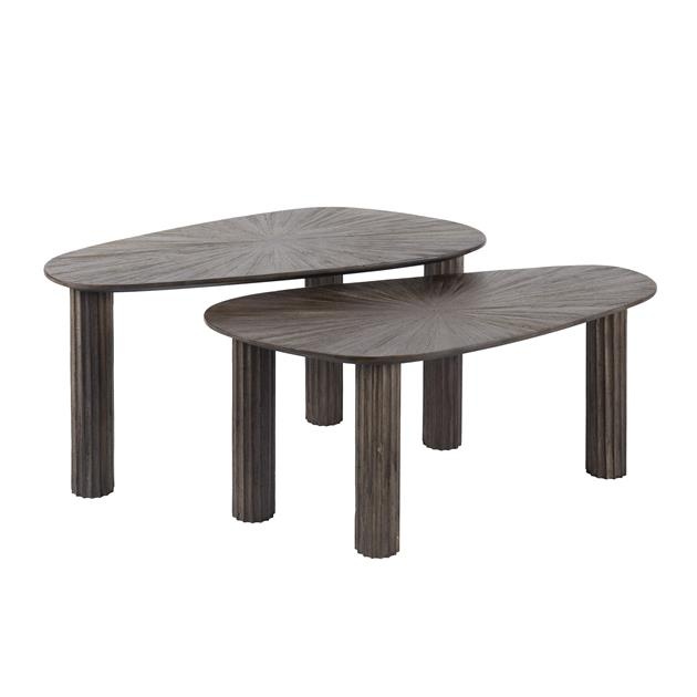 Hoyz Collection - Salontafel Hoekvormig Maya Teak - Teak Rust Brown - Set van 2