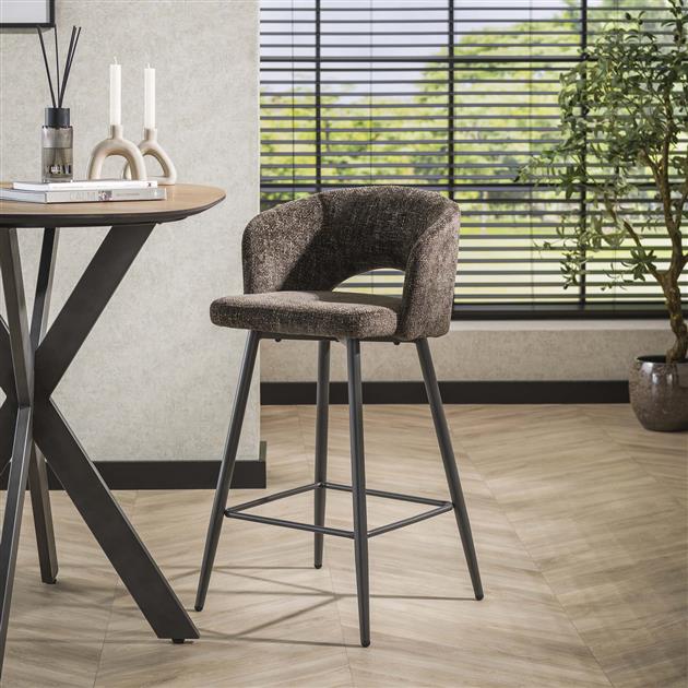 Hoyz Collection - Barstoel Boucle Salon - Tissee Cargo Bruin - Set van 2