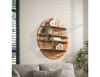 Hoyz Collection - Wandschap Set-4 Rond - Massief Margosa Naturel