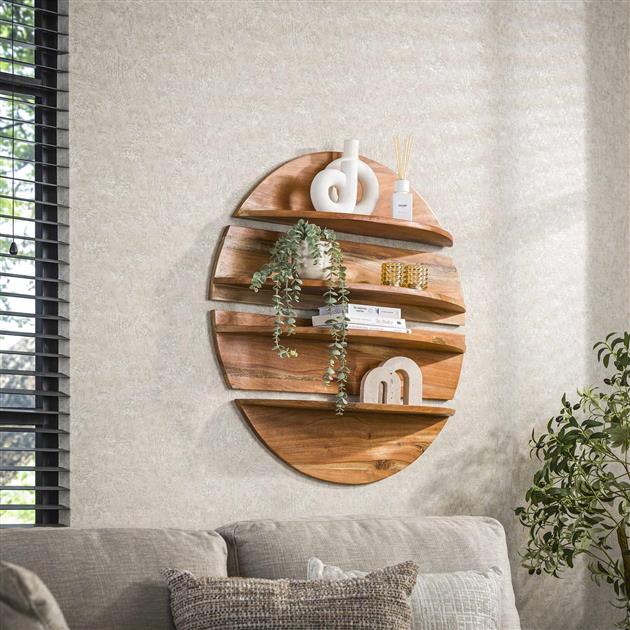 Hoyz Collection - Wandschap Set-4 Rond - Massief Margosa Naturel