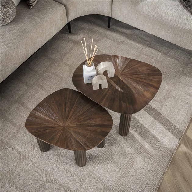 Hoyz Collection - Salontafel Driehoekig Maya Teak - Teak Rust Brown - Set van 2