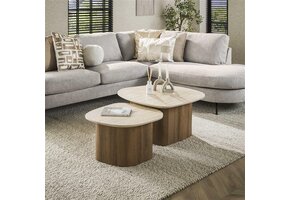 Hoyz Collection - Salontafel Romano Kiezel - Ceramic Travertine - Set van 2