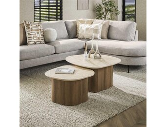 Hoyz Collection - Salontafel Romano Kiezel - Ceramic Travertine - Set van 2