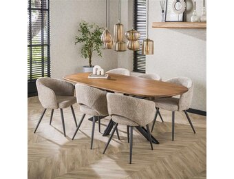 Hoyz Collection - Eetkamertafel 215cm Cliff Ovale Buis - Massief Mango Zandkleur