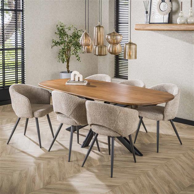Hoyz Collection - Eetkamertafel 215cm Cliff Ovale Buis - Massief Mango Zandkleur