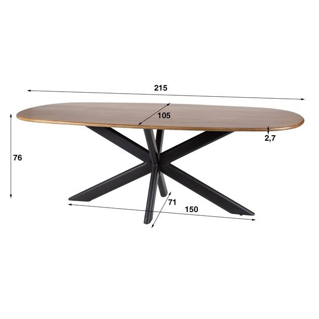 Hoyz Collection - Eetkamertafel 215cm Cliff Ovale Buis - Massief Mango Zandkleur