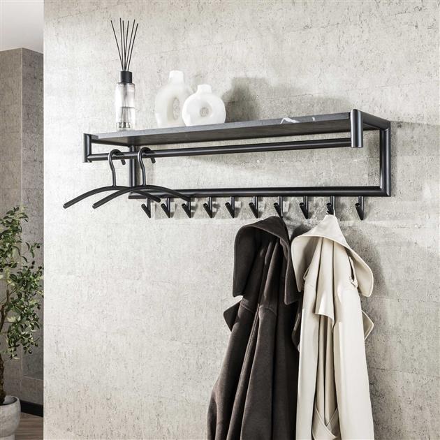 Hoyz Collection - Kapstok 10 Haaks Roede-hoedenplank - 3D Zwart Bruin