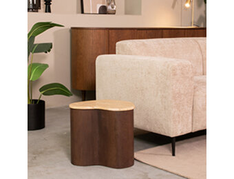 LABEL51 Bijzettafel Davi - Espresso - Travertin - 40 cm