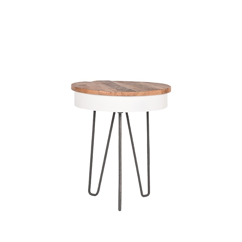 LABEL51 Bijzettafel Saria - Wit - Mangohout - Rond - 44 cm