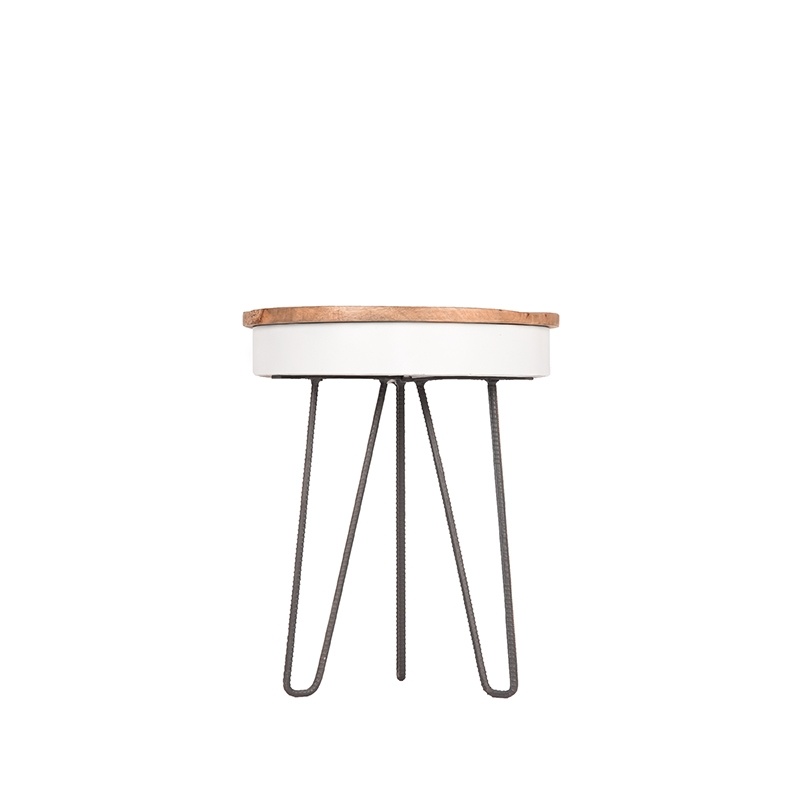 LABEL51 Bijzettafel Saria - Wit - Mangohout - Rond - 44 cm