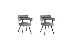 LABEL51 Eetkamerstoel Bardio - Grijs - Fluweel - set van 2