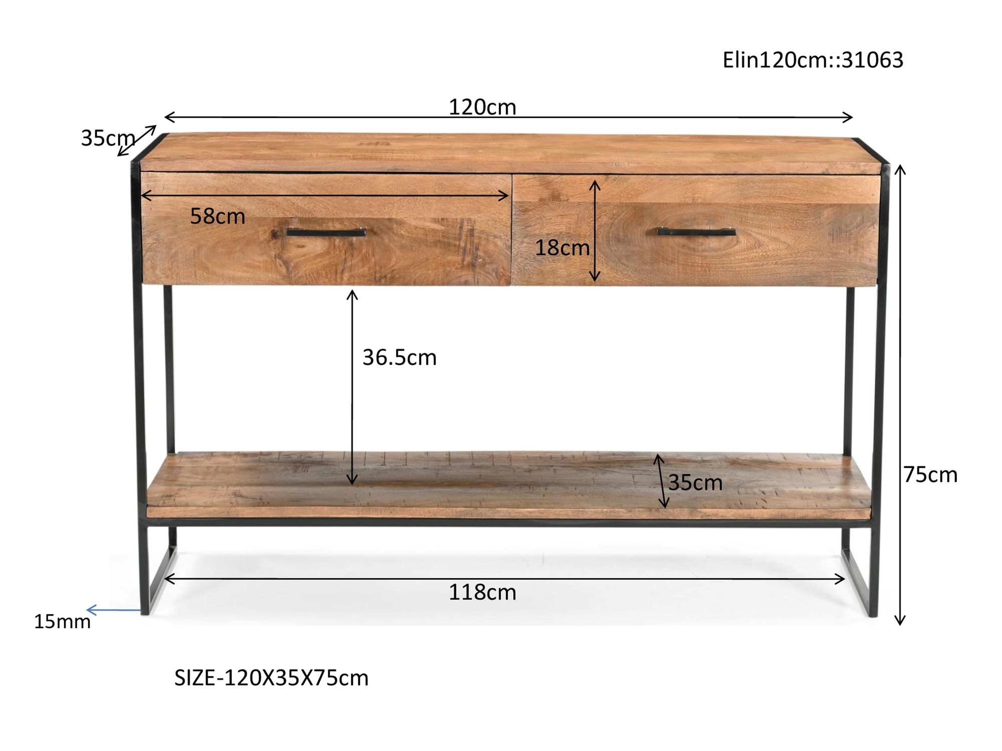 Livingfurn - Wandtafel - Elin 120cm - Bruin, Zwart